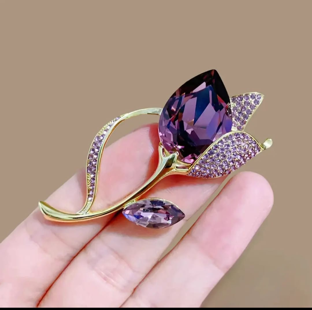 Purple Crystal Flower Brooch