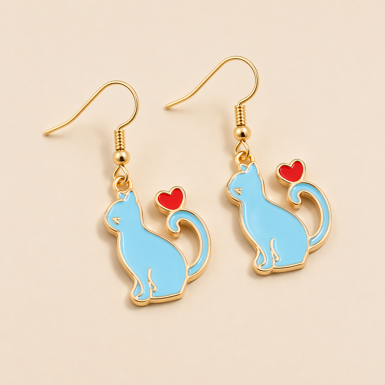 Cute Cat Love Charm Drop Earrings