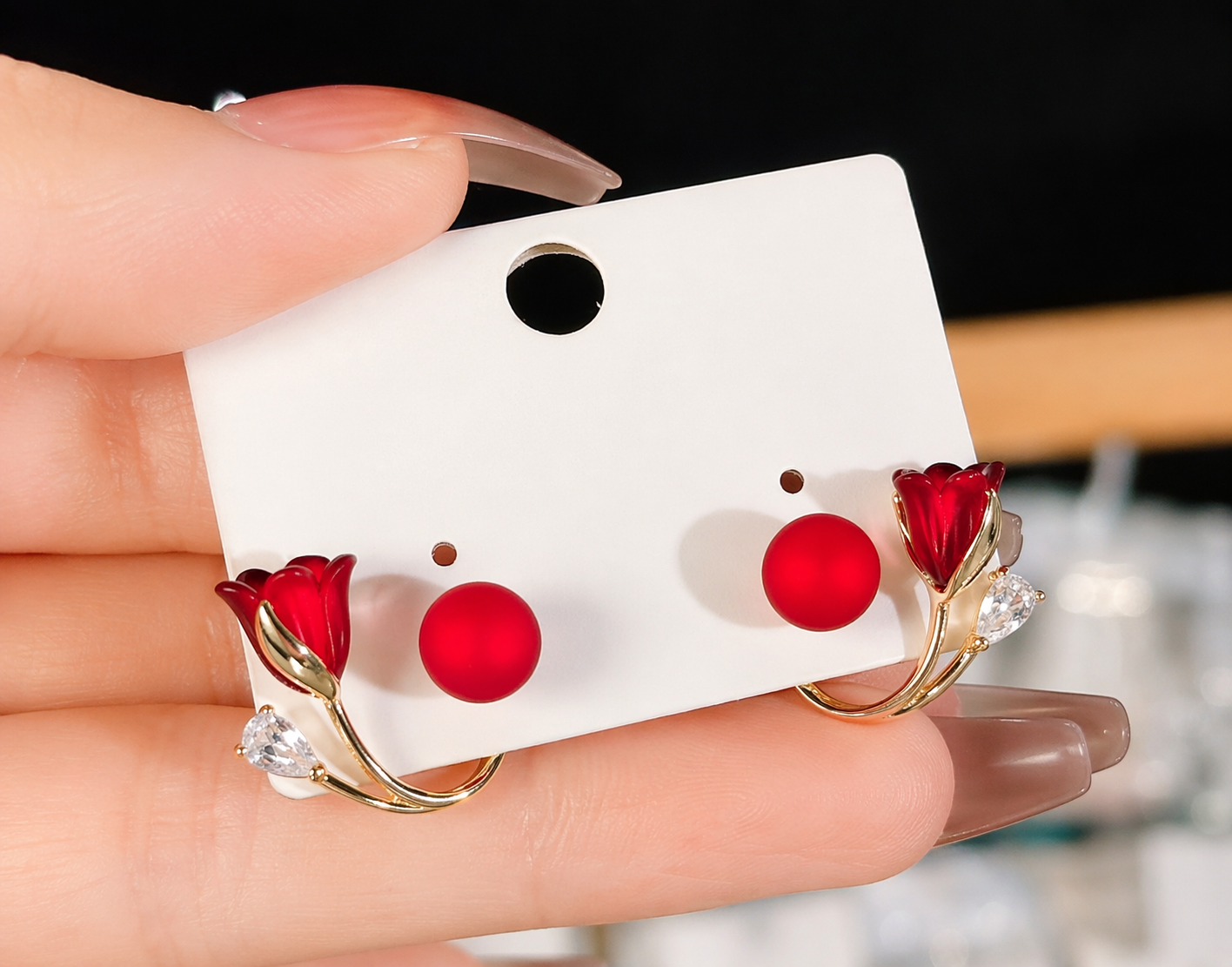 Romantic Rose Crystal Ear Jacket Earrings