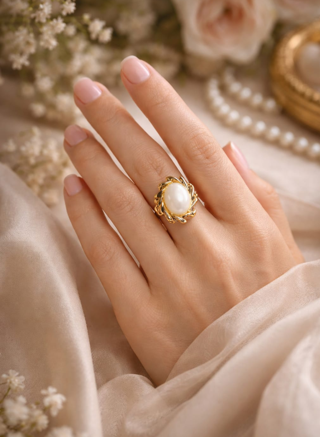 Vintage Pearl Wreath Golden Ring