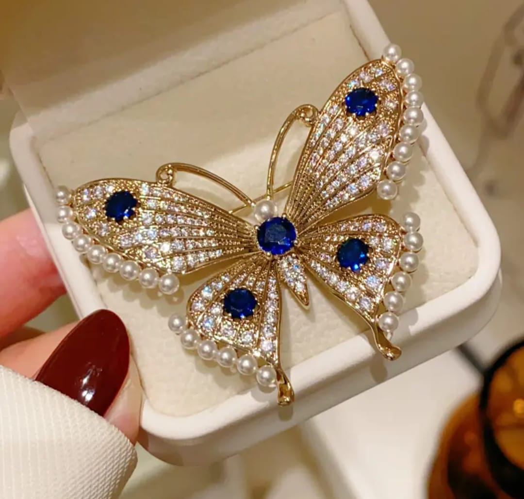 Royal Pearl Sapphire Butterfly Brooch