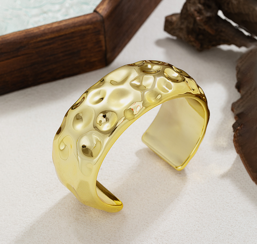 Sculpted Hammered Gold Cuff Bracelet
