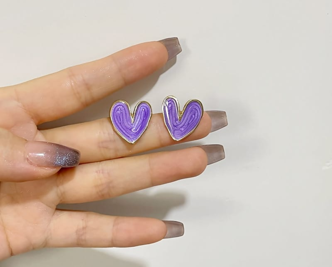 Minimalist Marble Heart Stud Earrings
