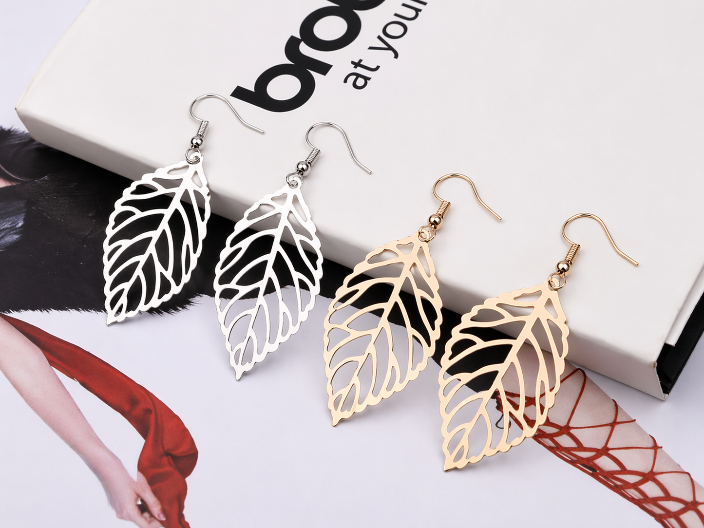 Gold Hollow Leaf Drop Earrings