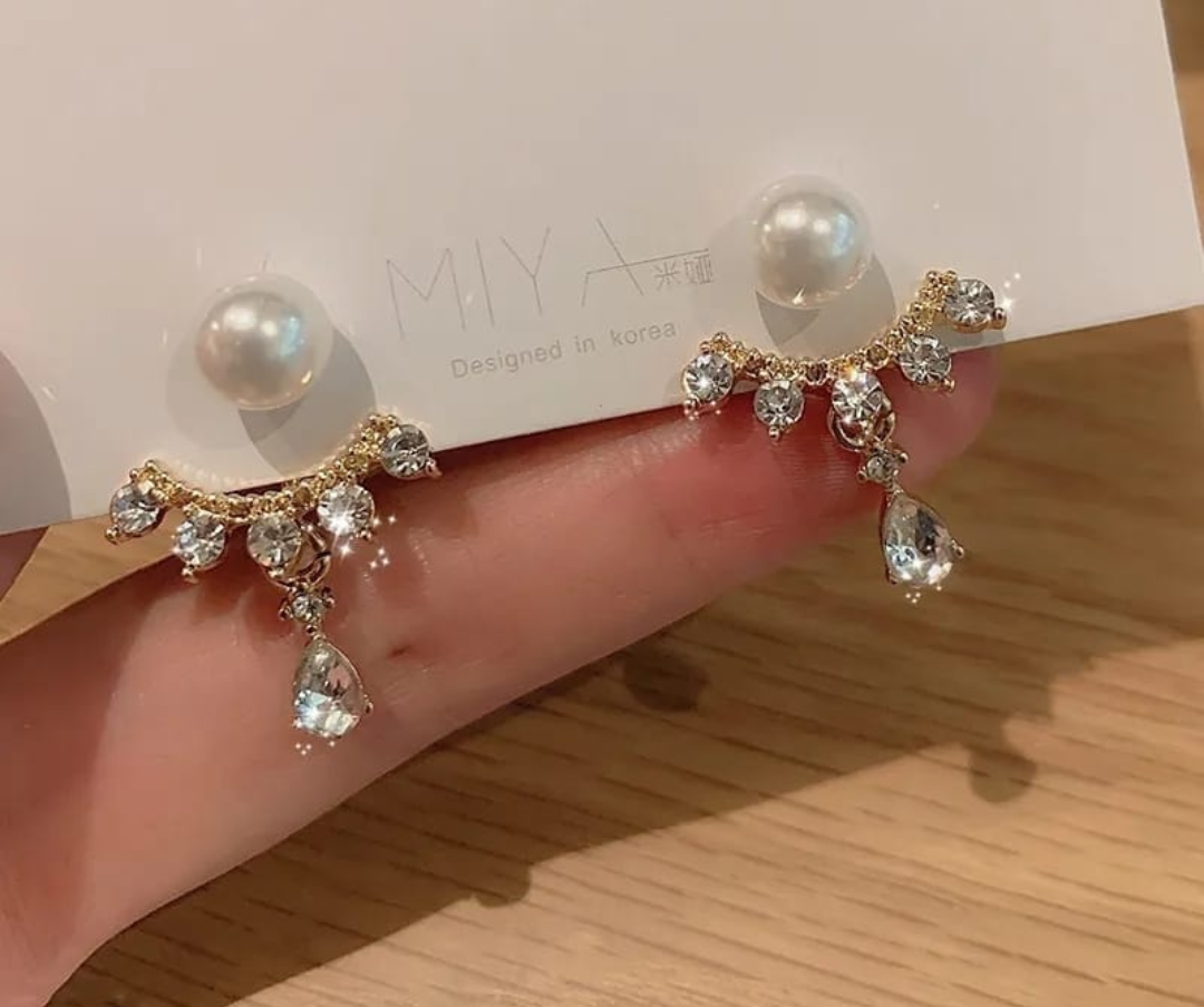 Pearl Crown Crystal Jacket Earrings