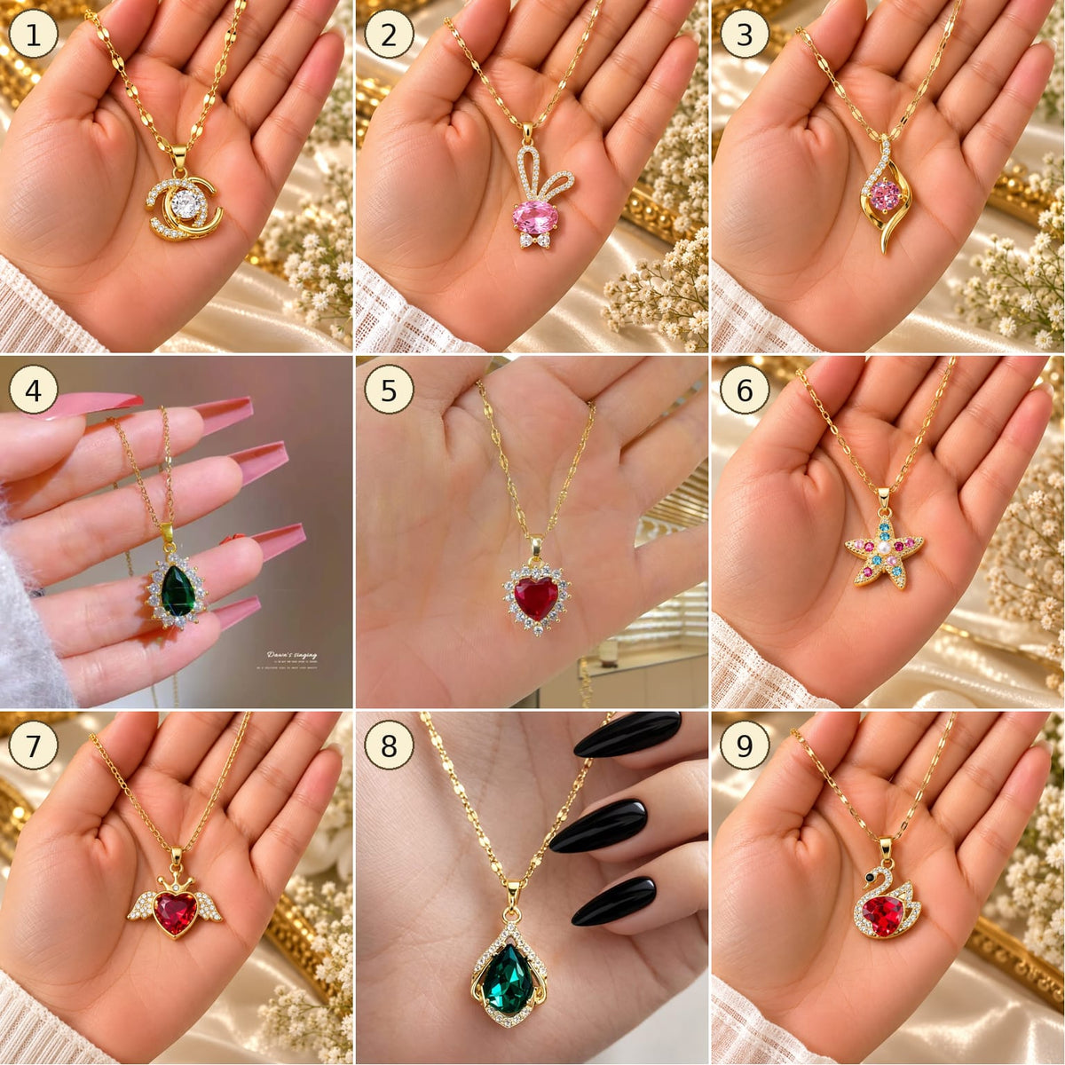 ✨ 9-Piece Fashion Pendant Necklace Collection