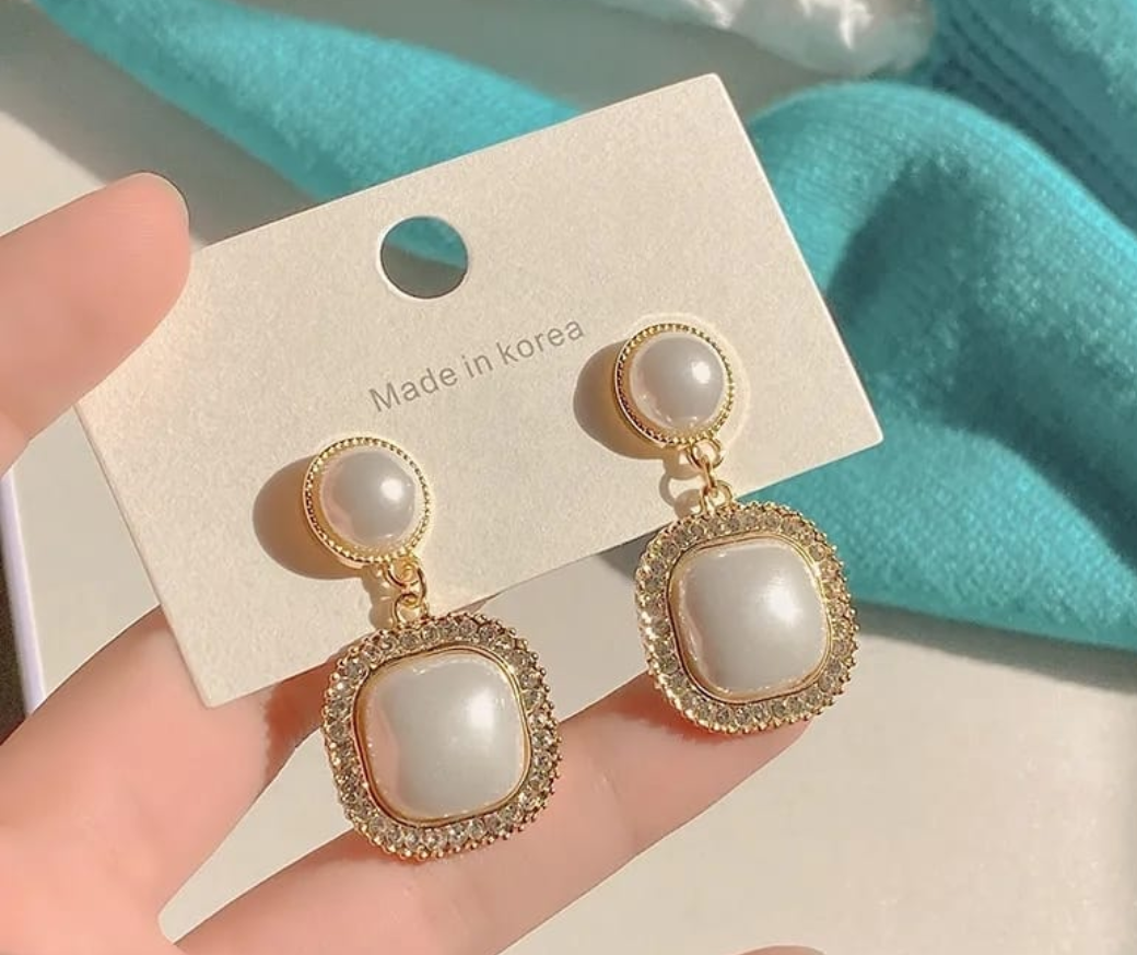 Vintage Pearl Crystal Drop Earrings