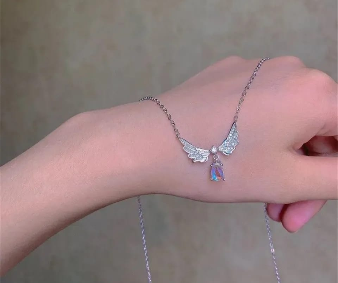 Angel Wing Crystal Drop Necklace