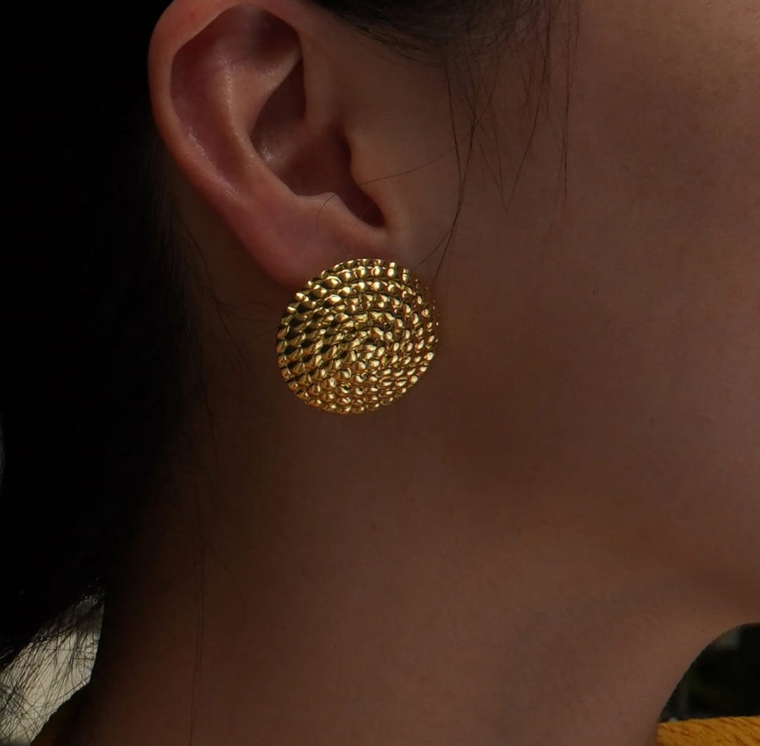Textured Gold Disc Stud Earrings – Bold Classic Shine