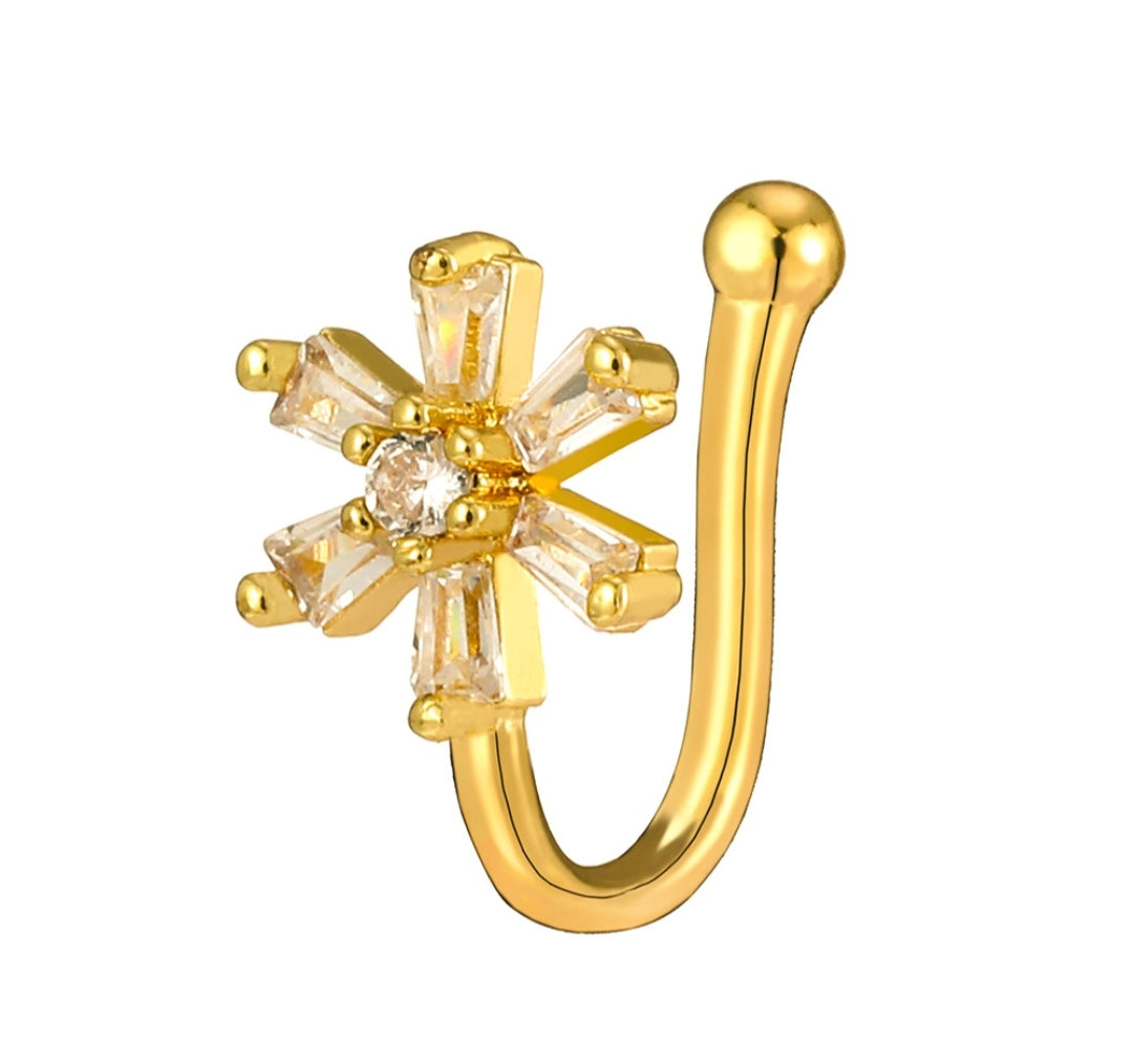 Gold Flower Nose Ring with Petal Gemstones