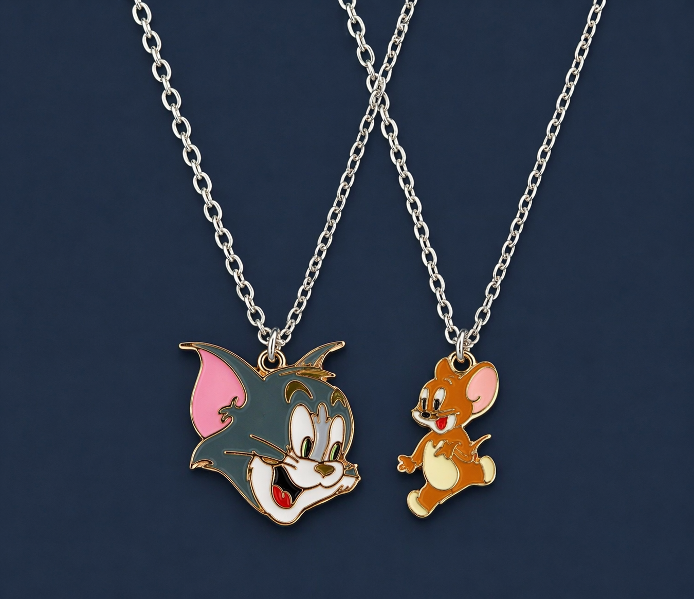 Cartoon Cat & Mouse Charm Necklace Set