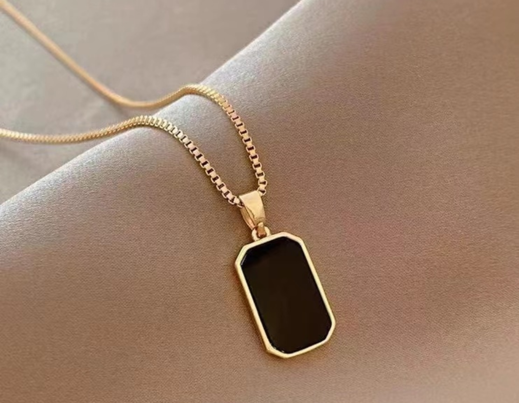 Minimalist Black Tag Pendant Necklace