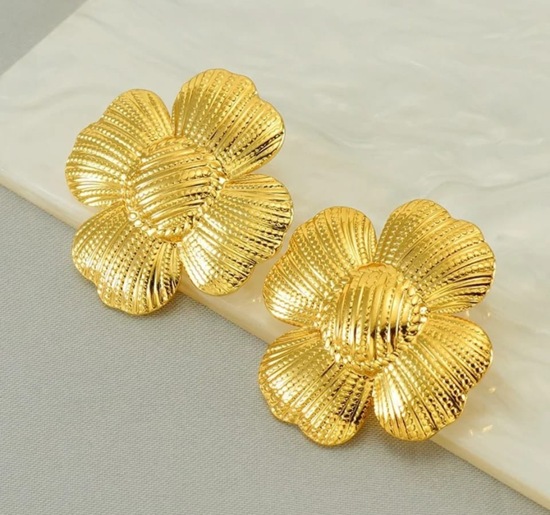 Golden Bloom Flower Statement Studs