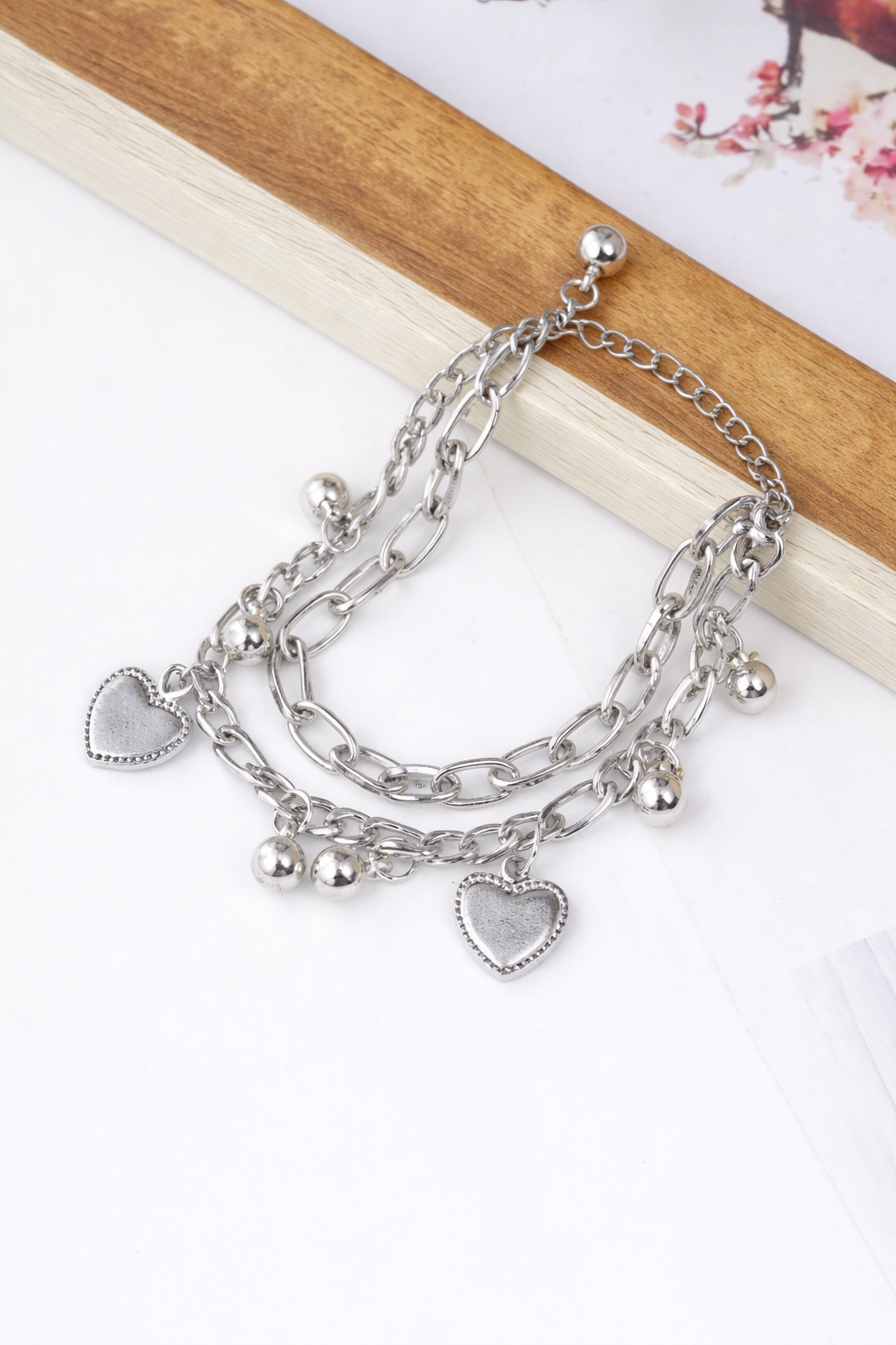 Heart Charm Layered Link Bracelet