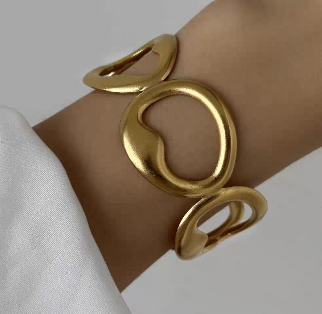 Organic Open Loop Gold Cuff Bracelet