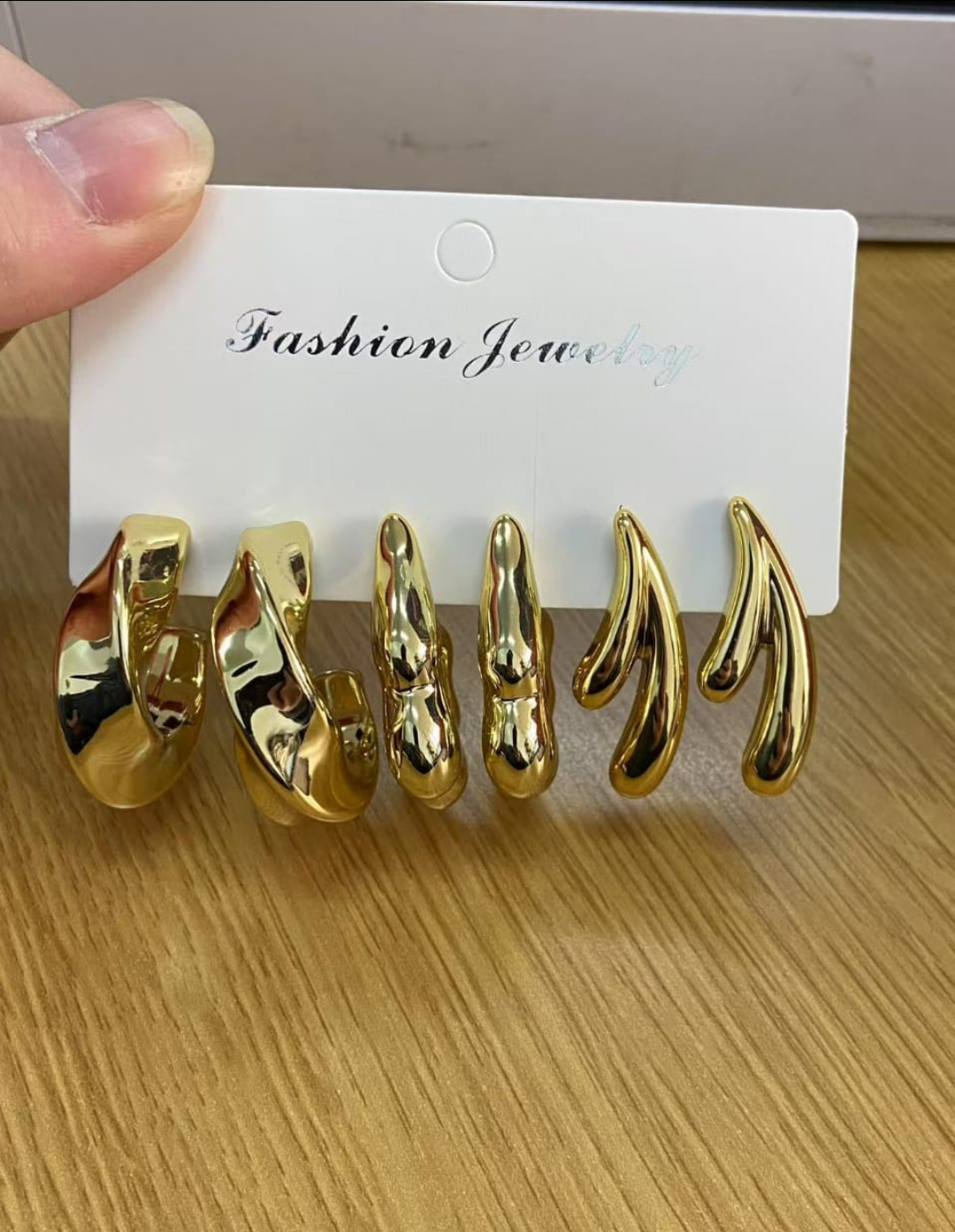 Gold Sculptural Hoop Earrings Set – Modern Chic Collection