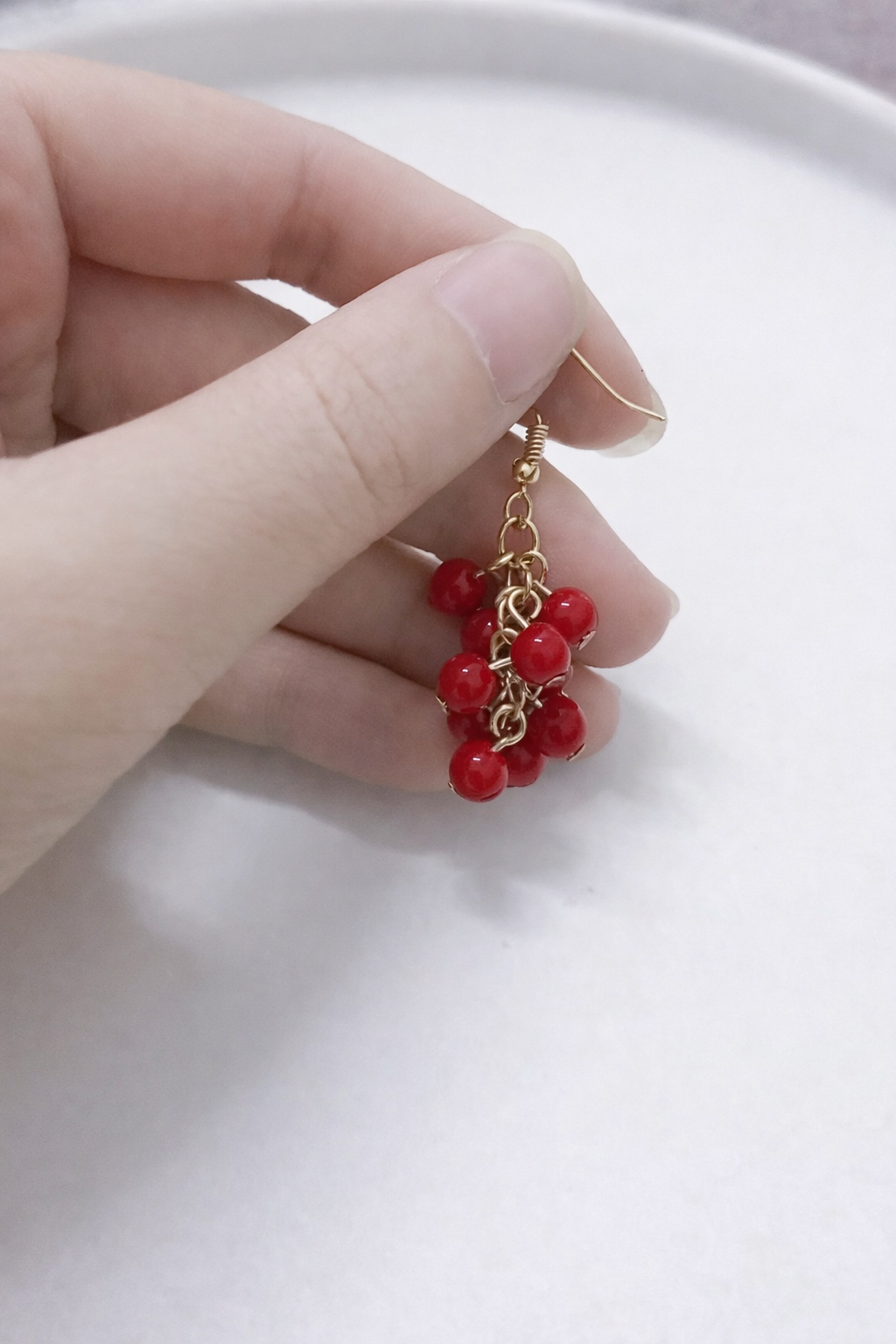 Green & Red Grape Cluster Dangle Earrings