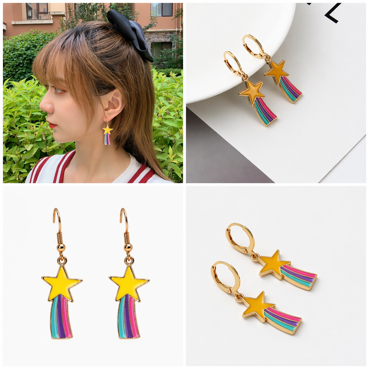 🌈 Star Rainbow Drop Earrings – Fun & Colorful
