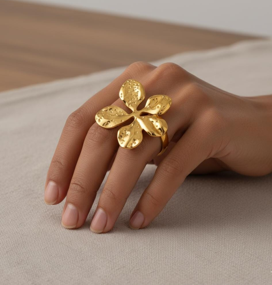 Golden Flower Statement Ring