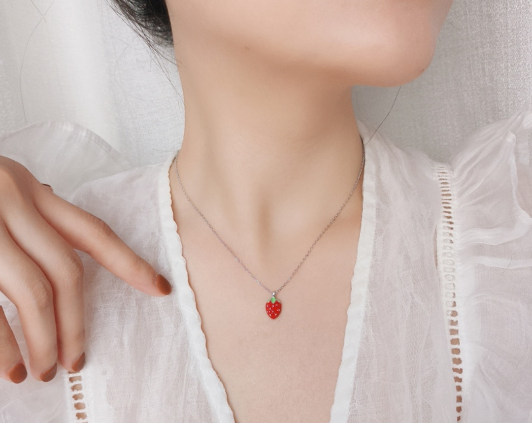 Sweet Strawberry Charm Necklace