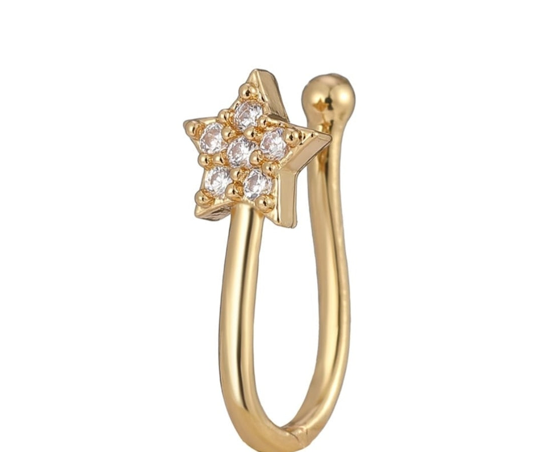Gold Star Nose Ring with Gemstone Detailing