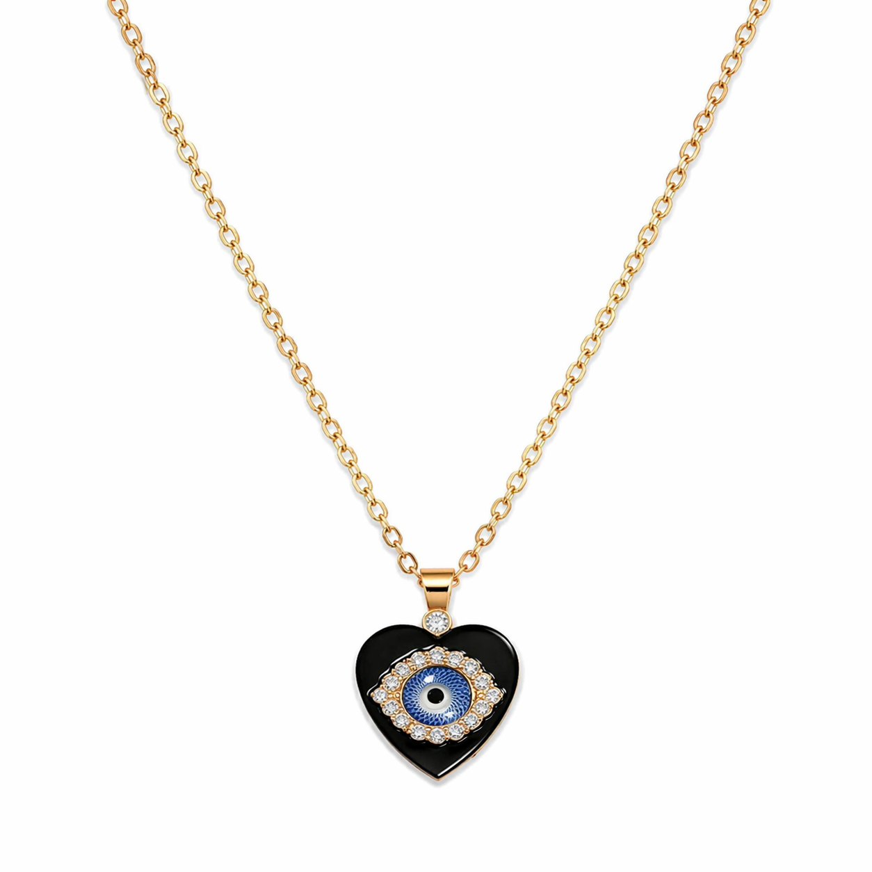 Black Heart Evil Eye Crystal Pendant Necklace