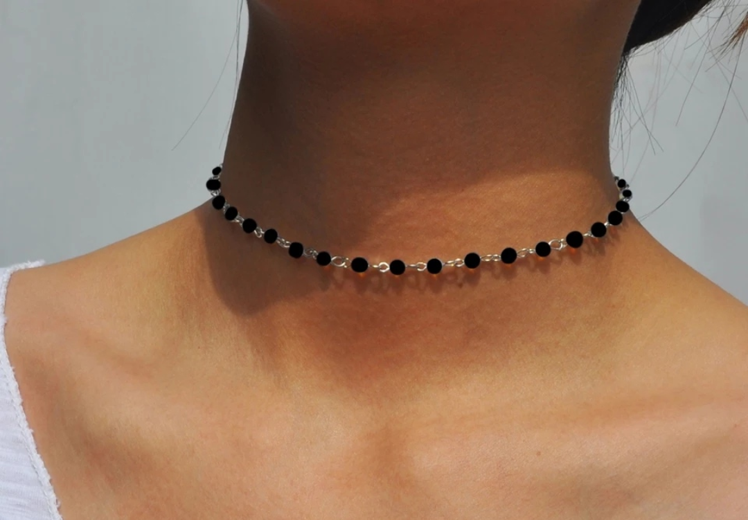Black Beaded Minimalist Choker Necklace