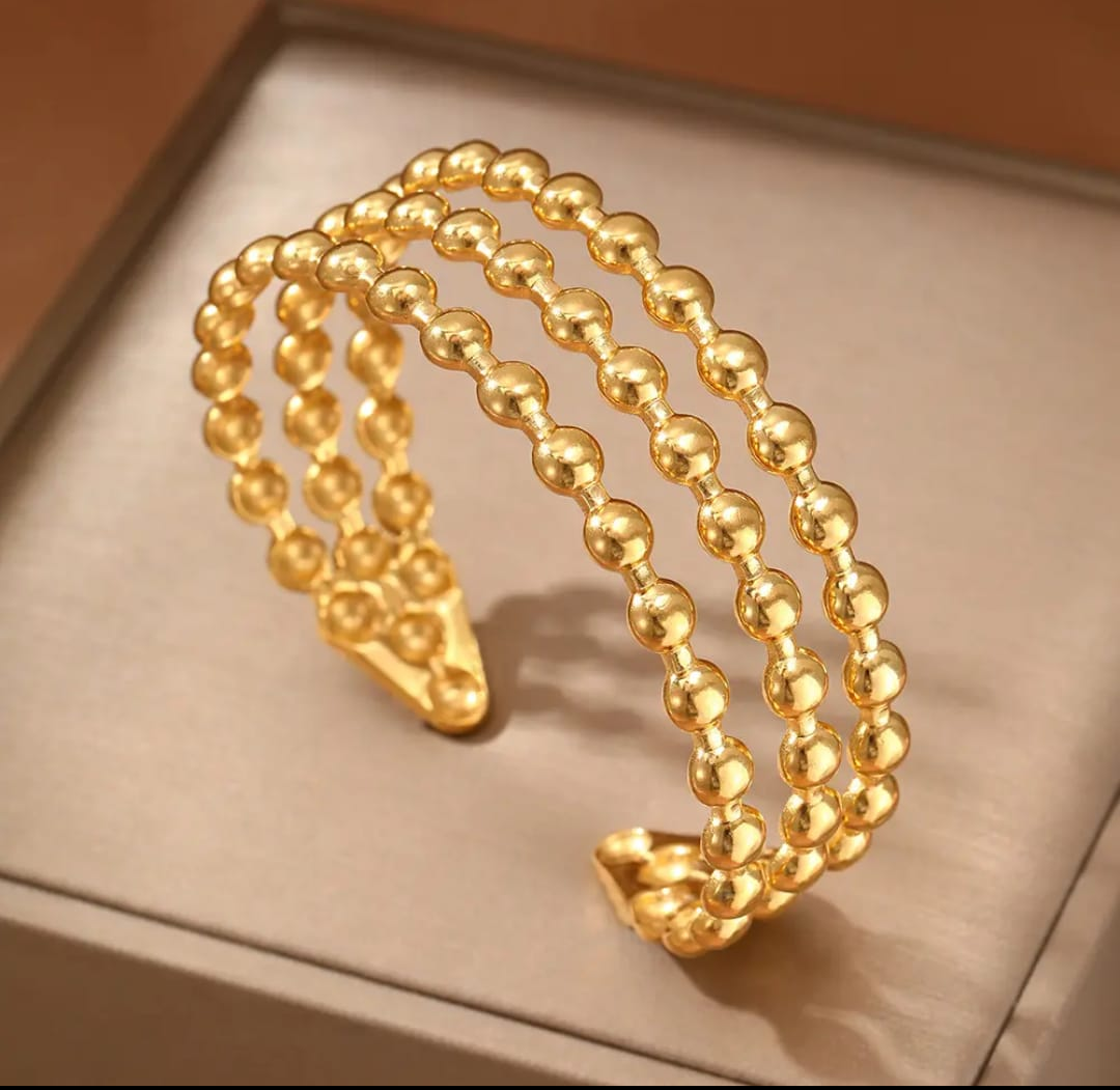 Triple Beaded Gold Cuff Bracelet