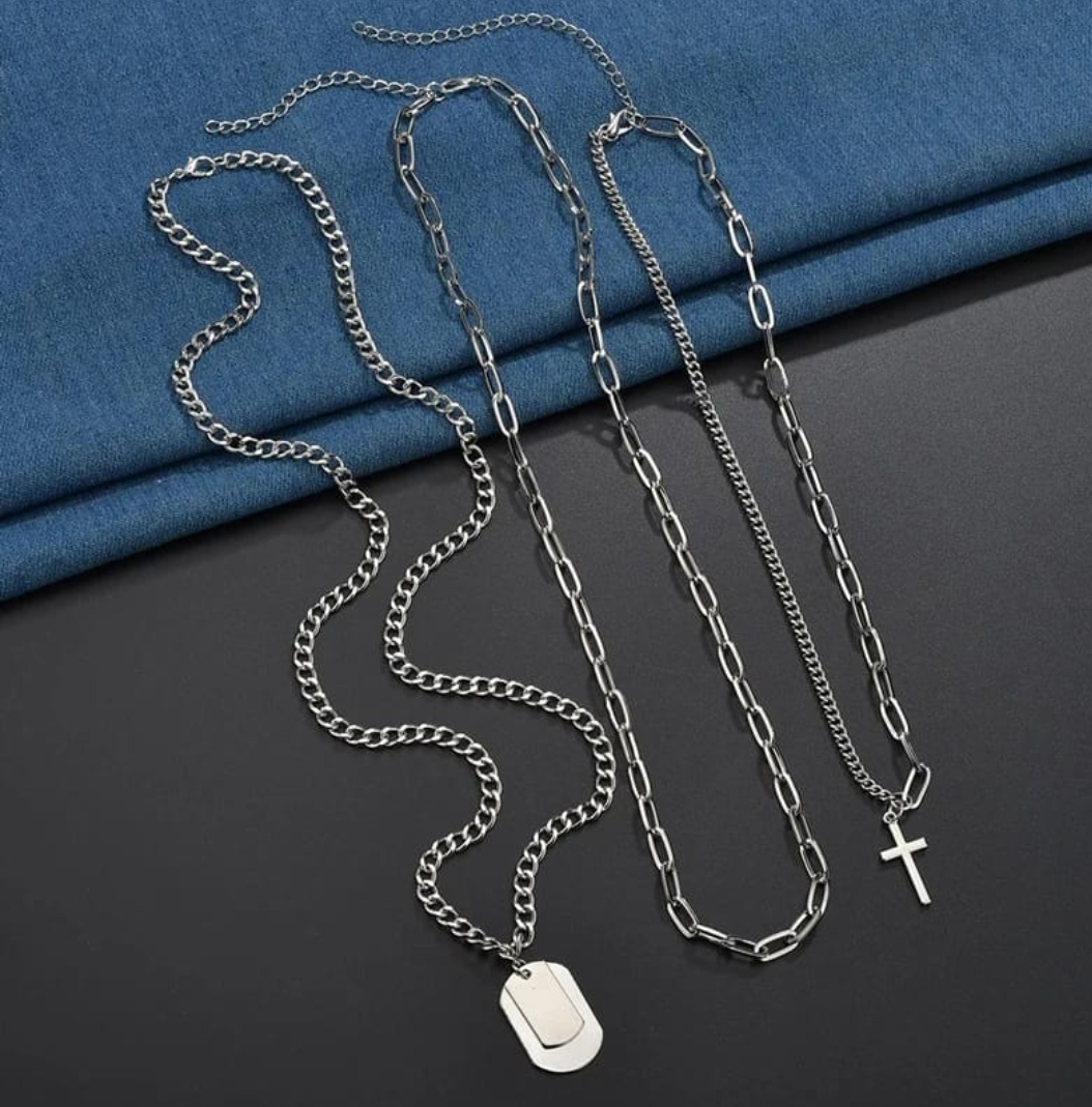 Layered Stainless Steel Chain Necklace Set