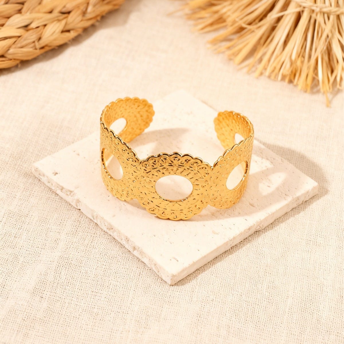 Golden Textured Statement Cuff Bracelet