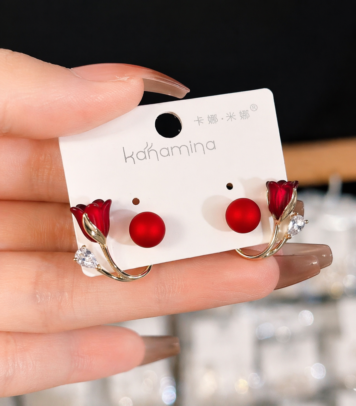 Red Floral Hoop Earrings
