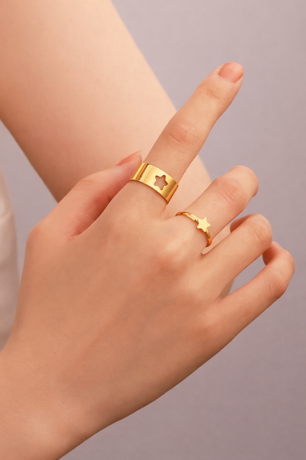 Elegant Star Couple Ring Set – Minimal Silver Adjustable Rings