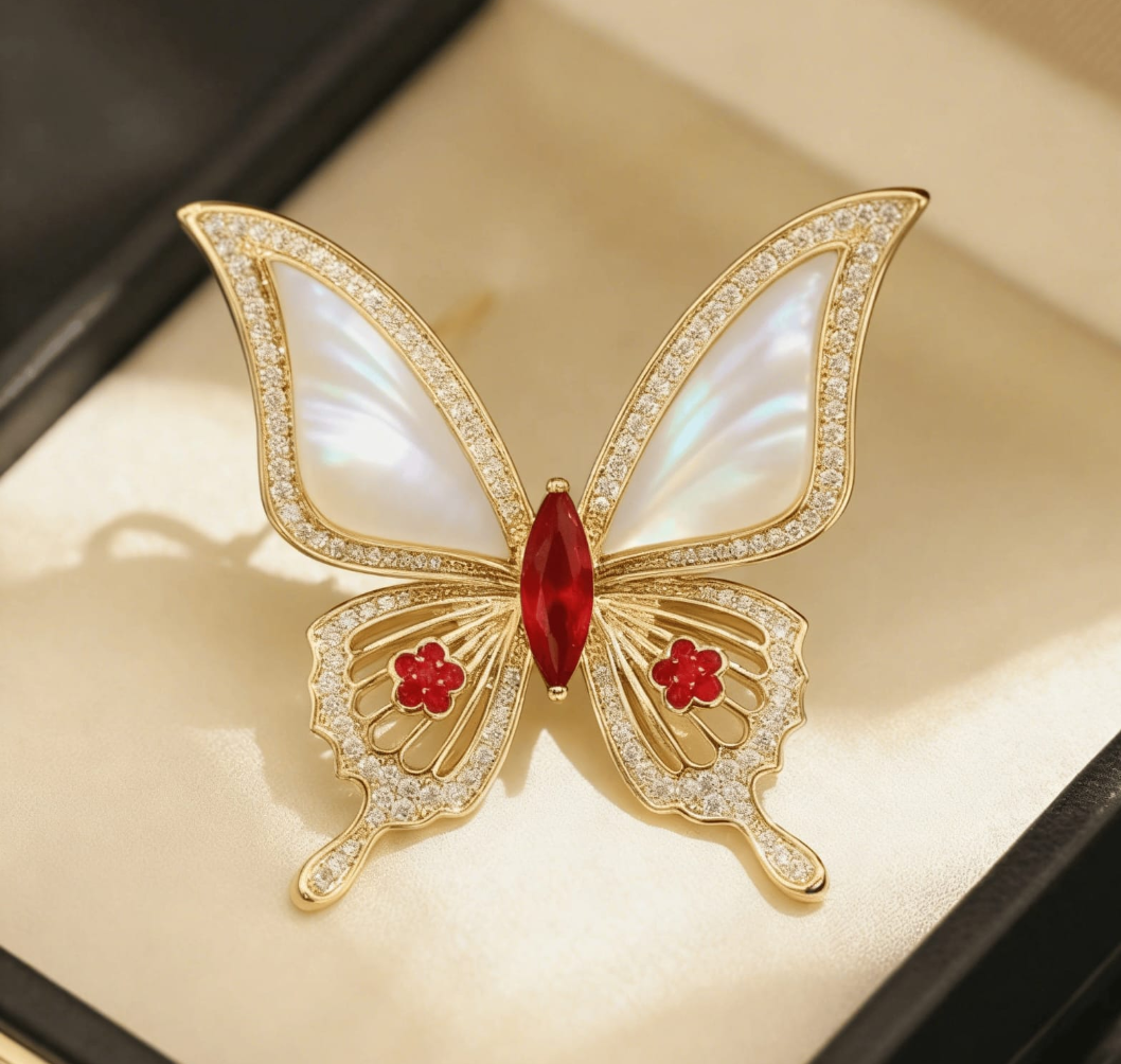 Elegant Mother-of-Pearl Butterfly Brooch