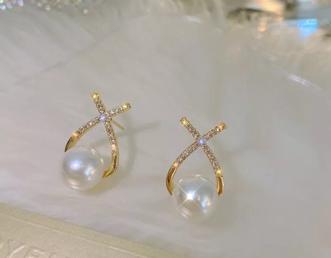 Luxe Cross Pearl Drop Earrings