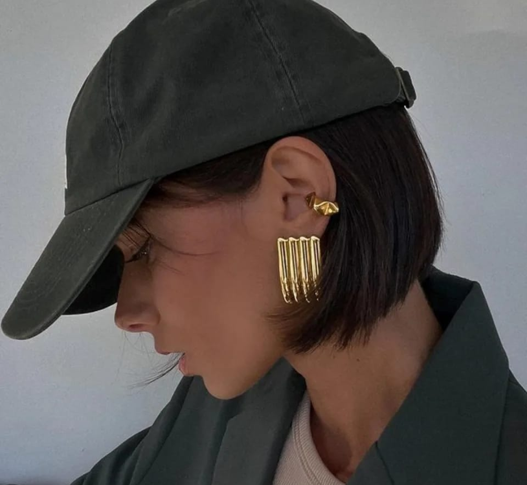 Bold Ribbed Gold Statement Earrings – Power Luxe