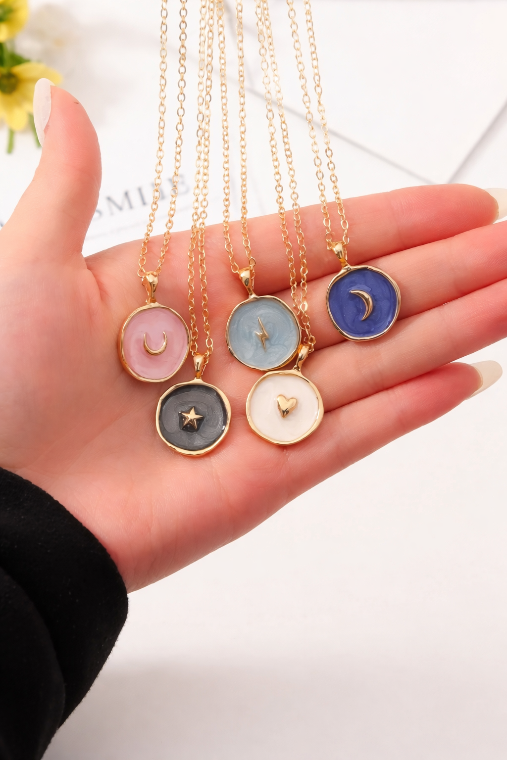 Celestial Charm Enamel Pendant Necklace