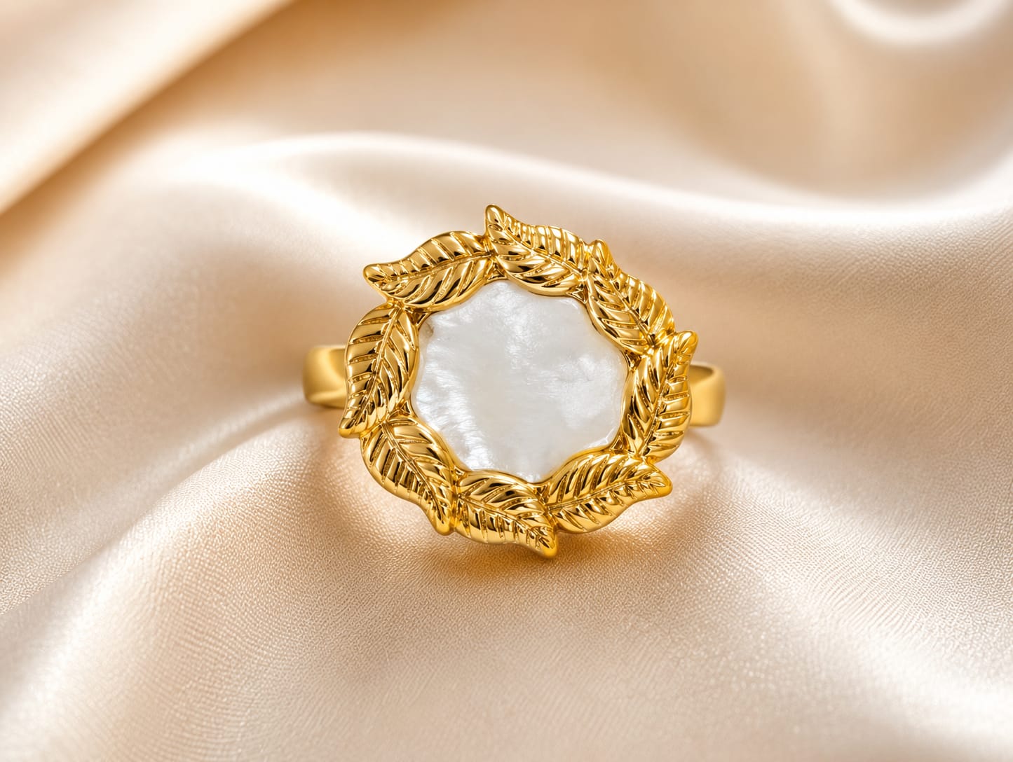 Mother of Pearl Leaf Ring – Elegant Floral Statement Ring for Women