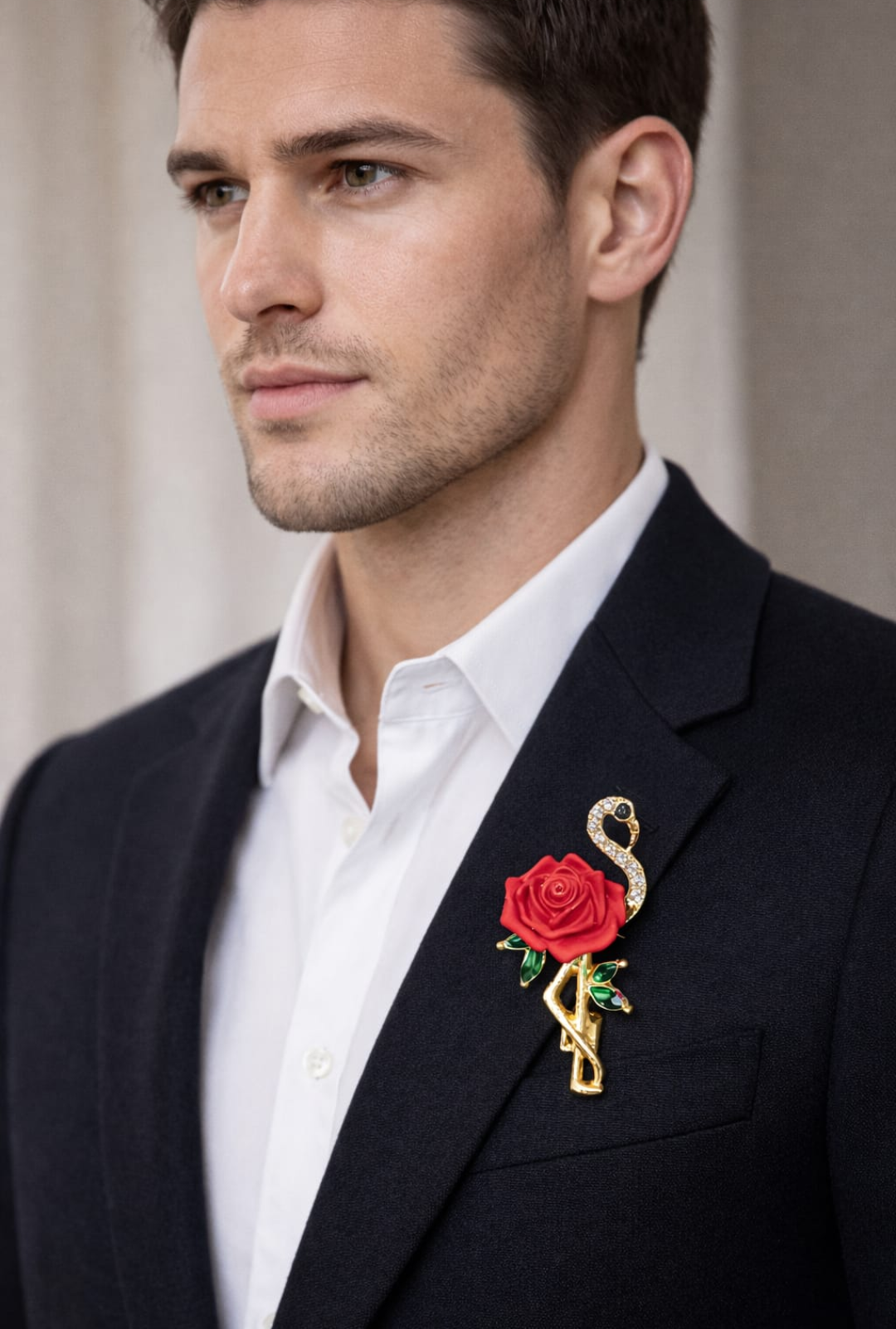 Crystal Swan Rose Brooch