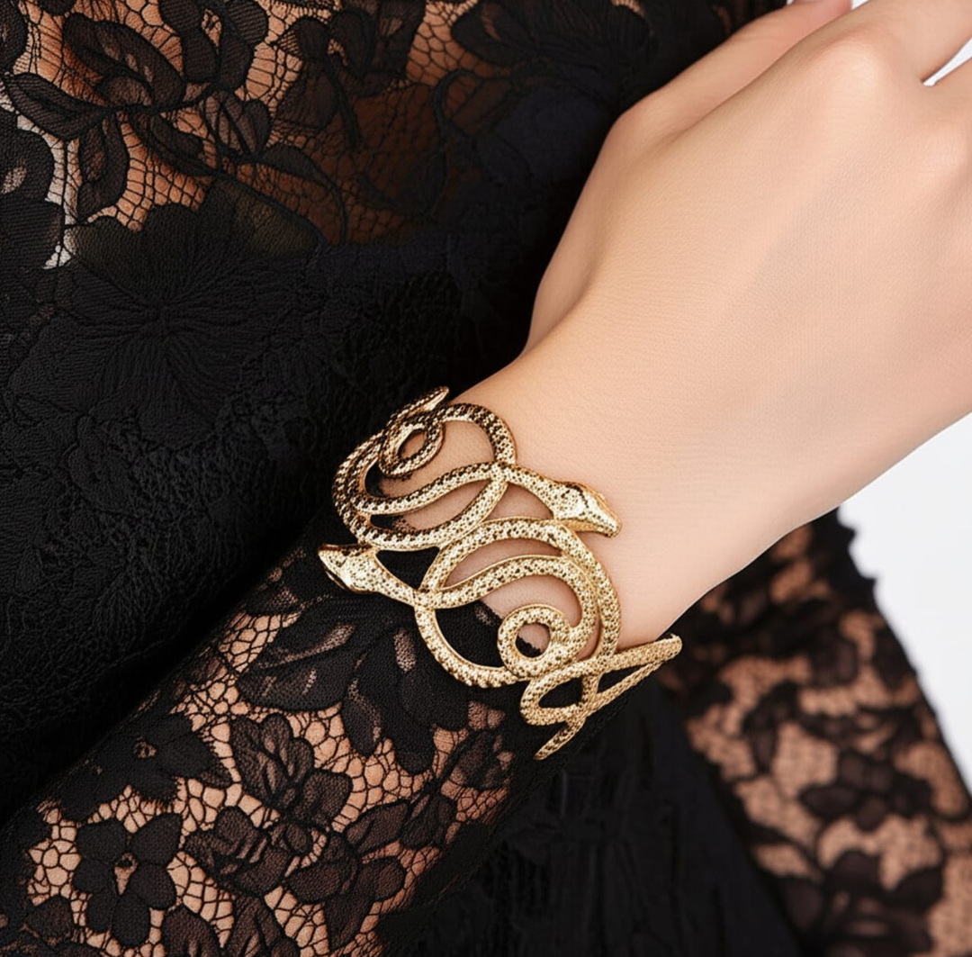 Multi-Snake Wrap Gold Cuff Bracelet