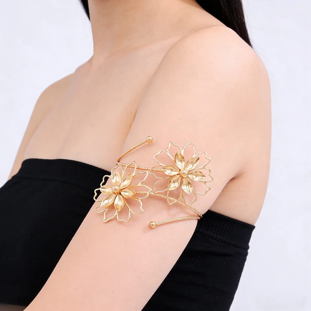 Gold Floral Upper Arm Cuff Bracelet