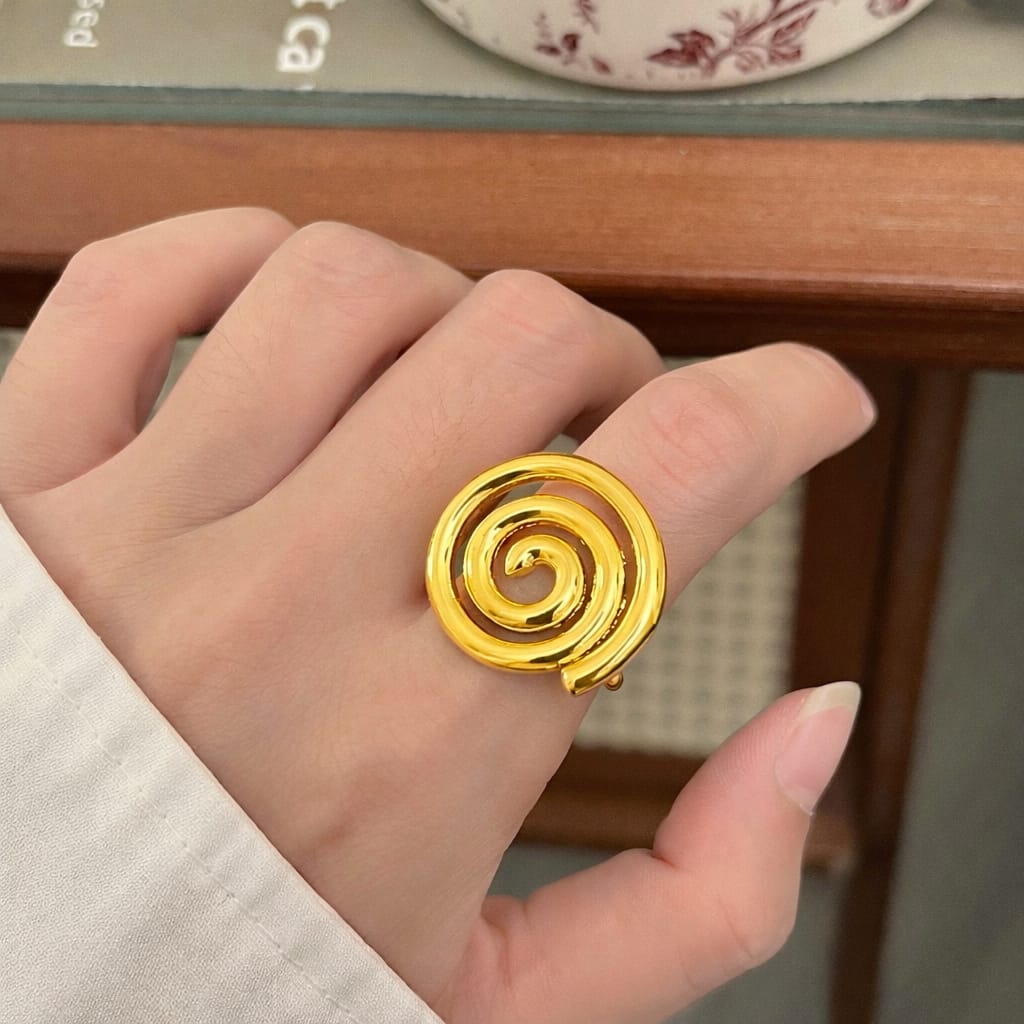 Gold Spiral Statement Ring – Elegant Swirl Design Ring for Women