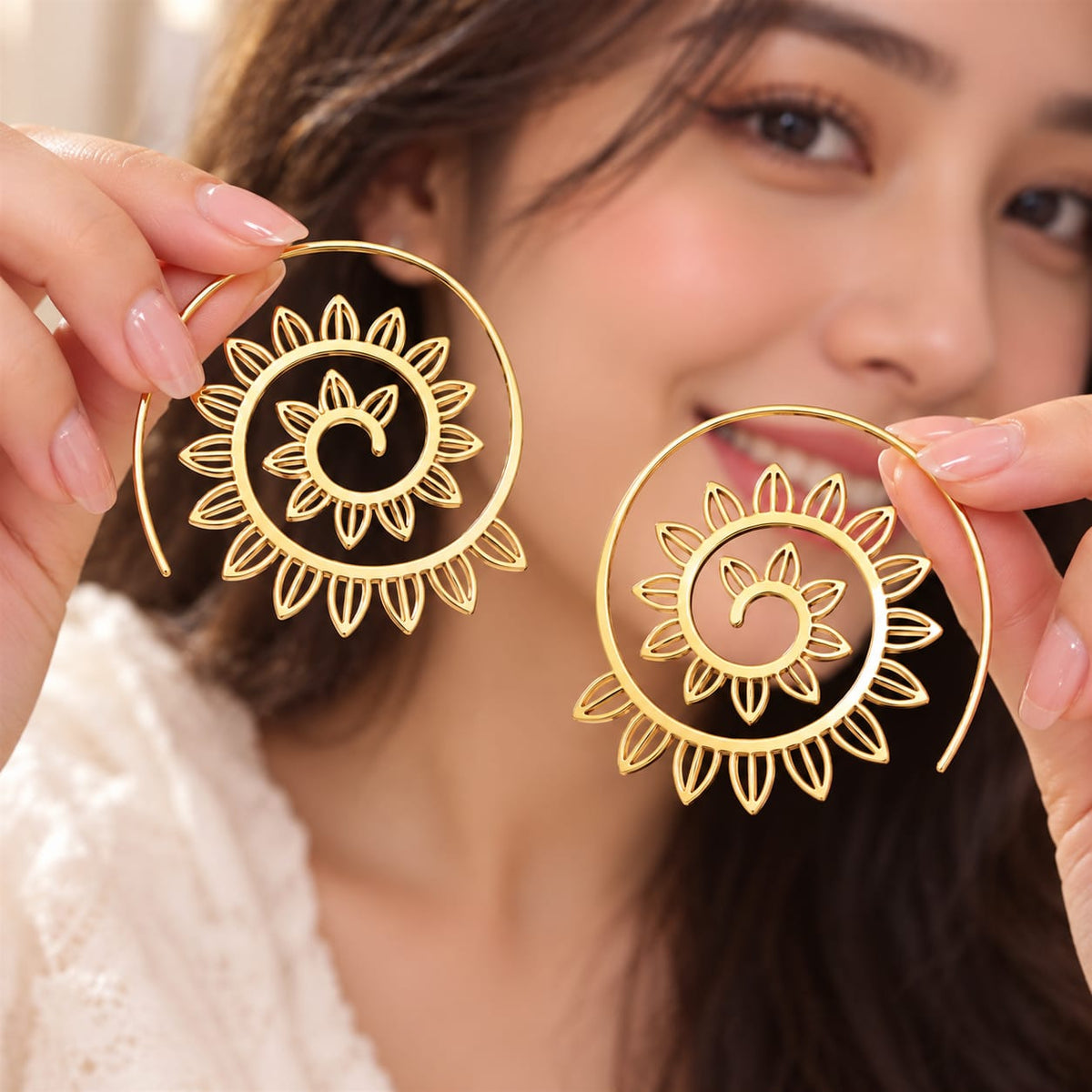 Golden Spiral Sun Hoop Earrings
