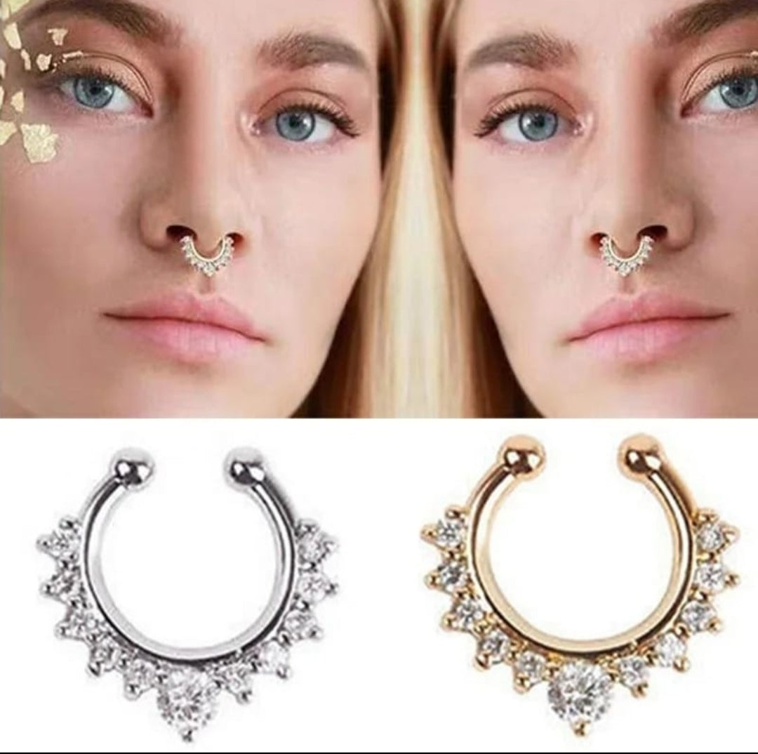Ornate Crescent Septum Ring – Silver, Gold & Rose Gold