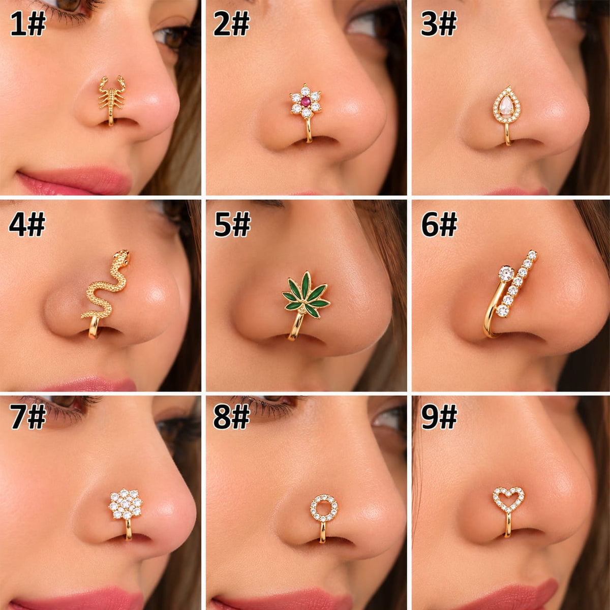 Multi-Design Gold-Tone Nose Pin