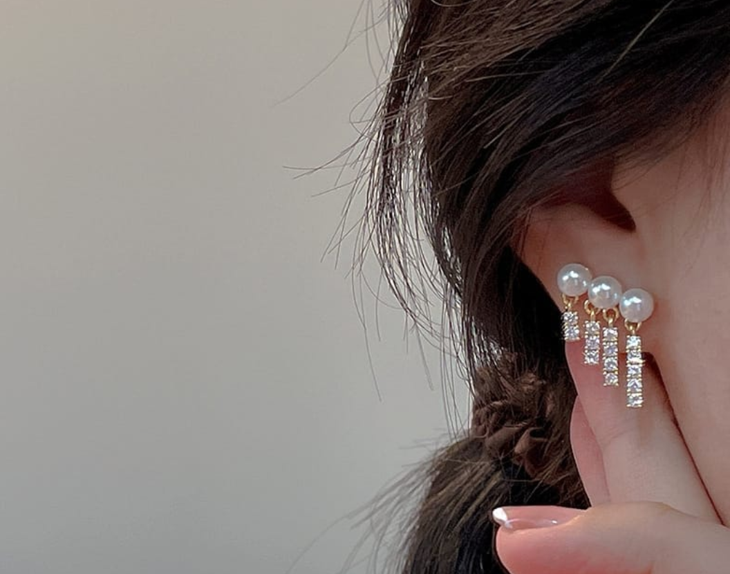 Pearl Fringe Crystal Drop Earrings
