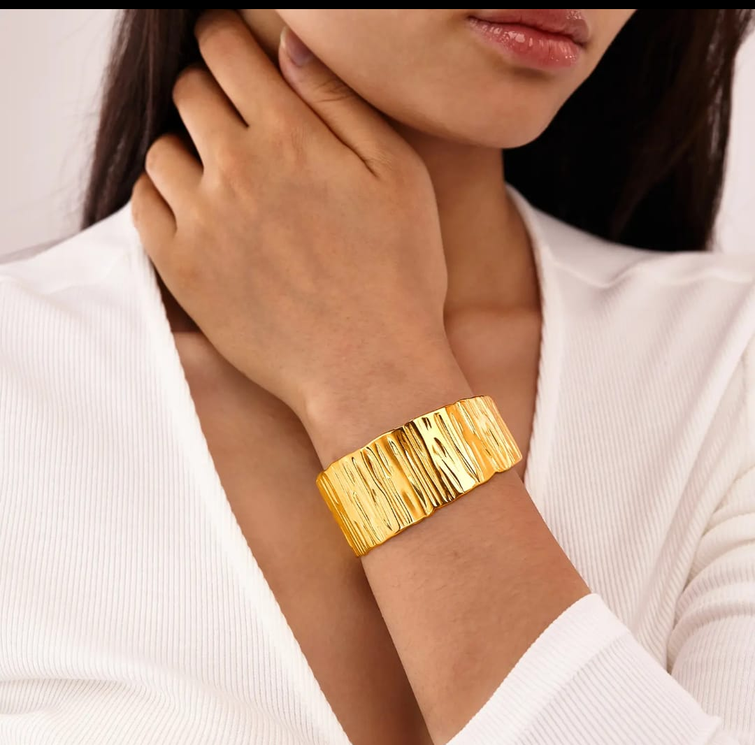 Textured Wide Gold Statement Cuff