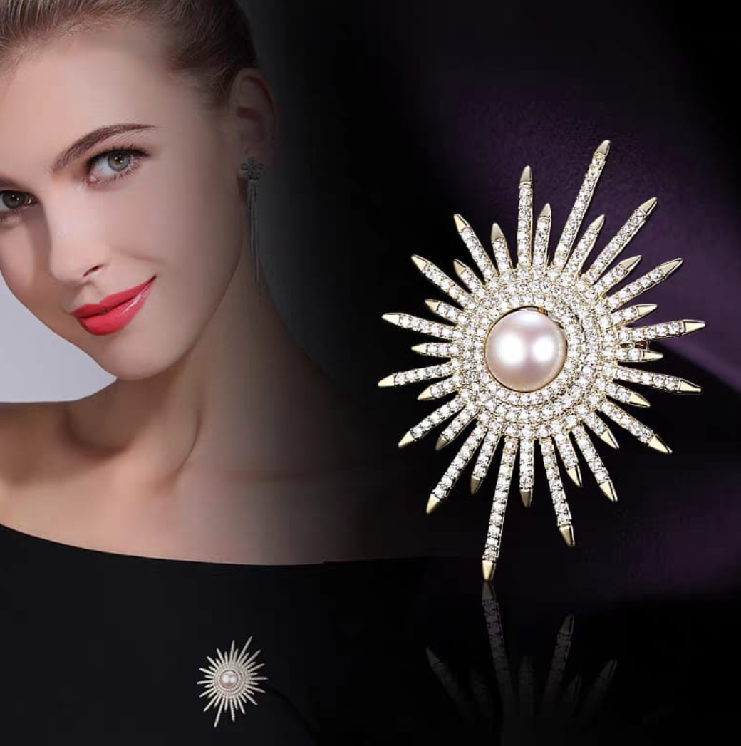 Radiant Pearl Sunburst Brooch