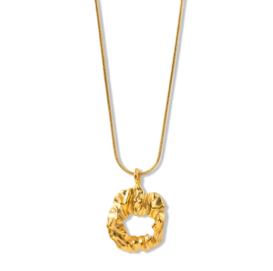 Textured Gold Organic Circle Pendant Necklace