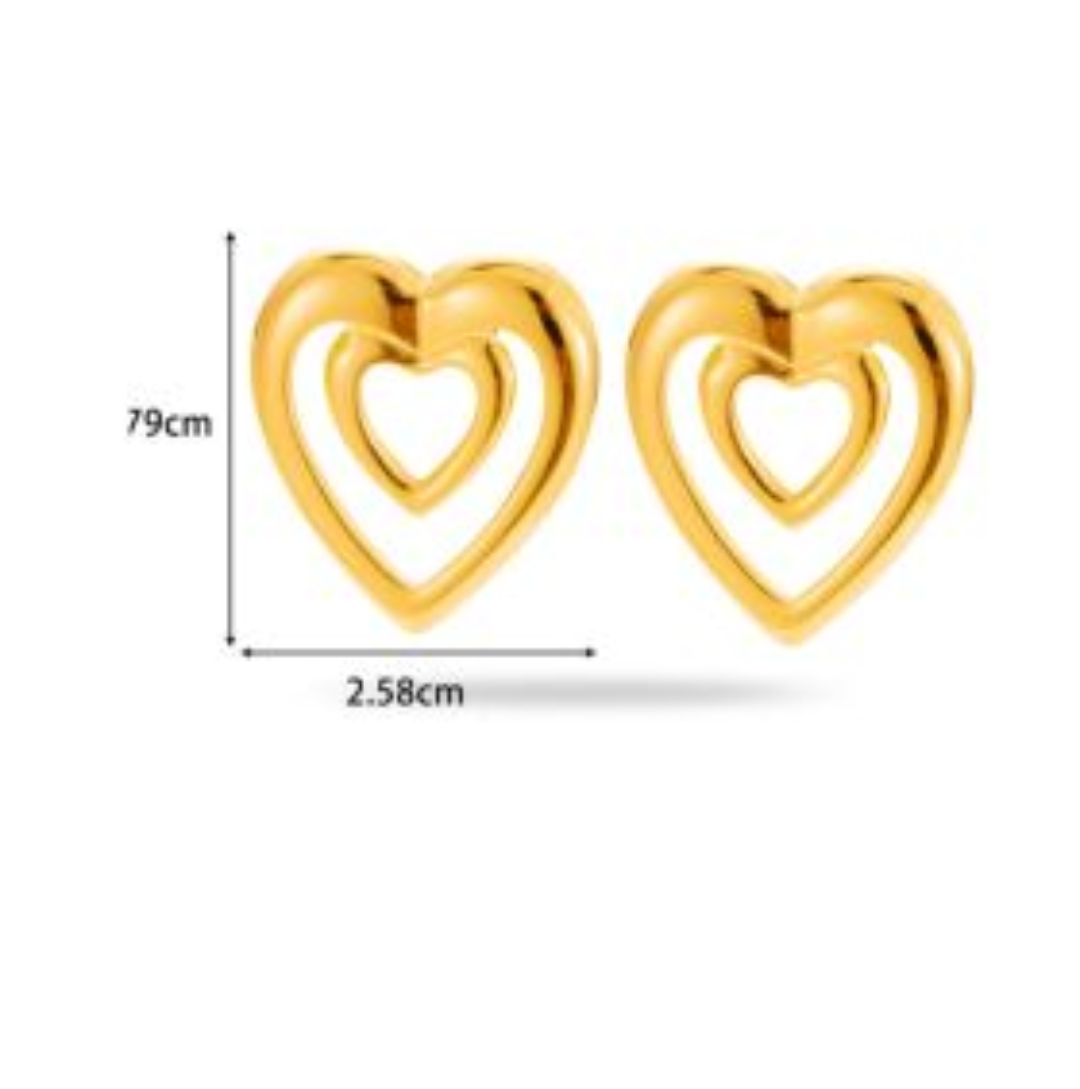 Golden Double Heart Stud Earrings – Romantic Modern Glow
