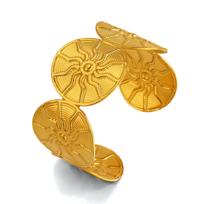 Sunburst Disc Cuff Bracelet – Vintage Statement Bracelet for Women